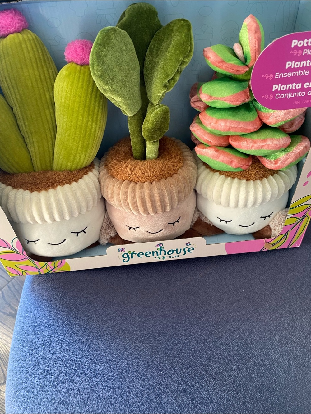 Russ Plush Potted Plant Trio - Green, Pink, Cream- retail $49